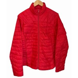Down Packable Puffer Jacket Womens Size L Red Quilted Gorpcore Utility With Bag